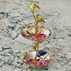 2 Tiered Pink Flower Market Trinket Shell Trivet Tray